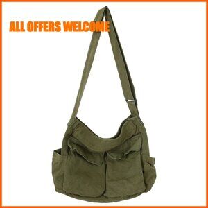 Large Canvas Messenger Tote Bag with Multiple Pockets Adjustable Strap